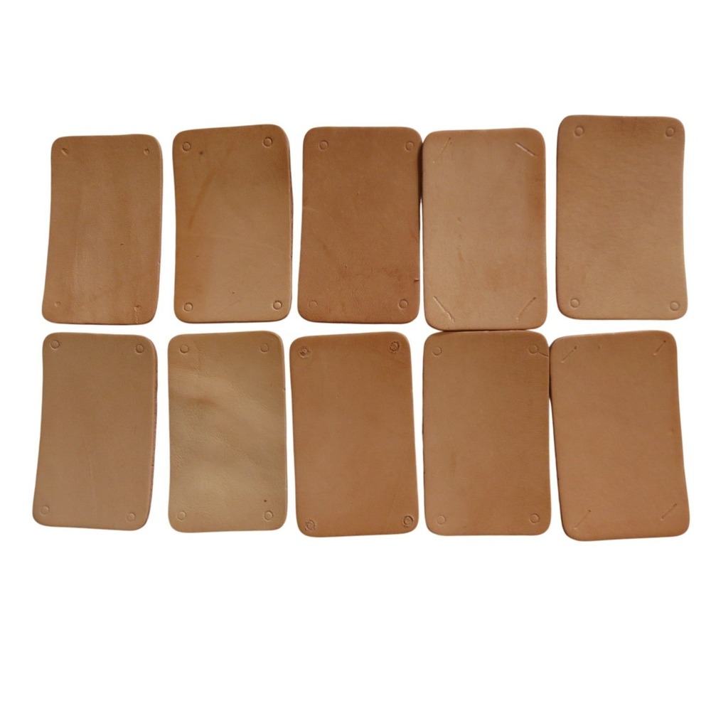 10 Pack of 3"x1.75" Rounded Radius Corner Genuine Veg Tan Leather Label Blank